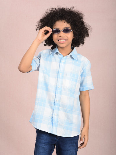 Blue Checked 100% Cotton Knitted Shirt-Boys Shirts-Crimsoune Club