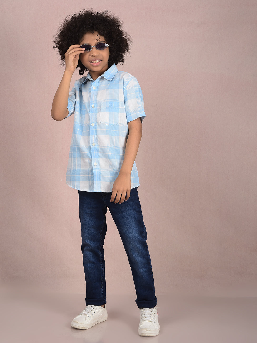 Blue Checked 100% Cotton Knitted Shirt-Boys Shirts-Crimsoune Club