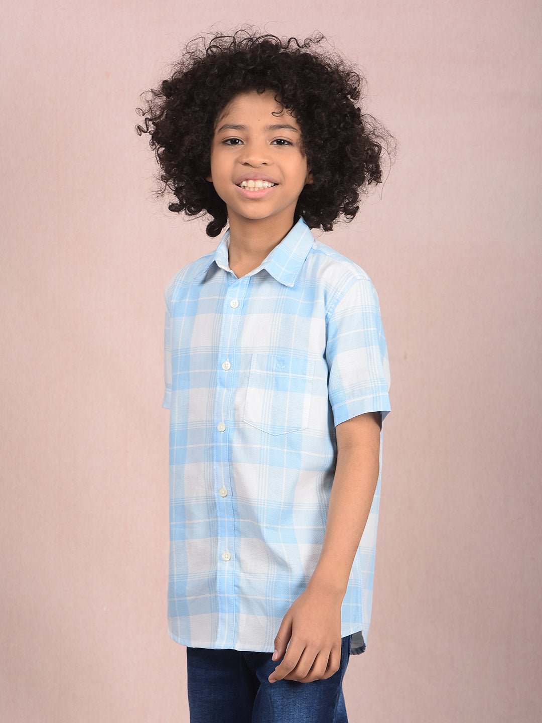 Blue Checked 100% Cotton Knitted Shirt-Boys Shirts-Crimsoune Club