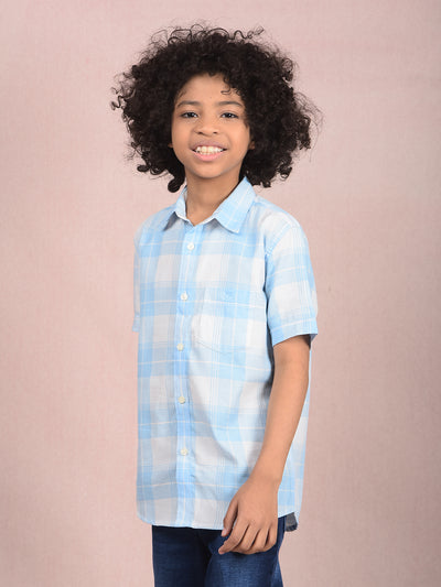Blue Checked 100% Cotton Knitted Shirt-Boys Shirts-Crimsoune Club