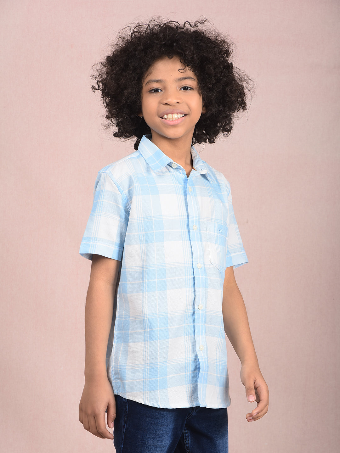 Blue Checked 100% Cotton Knitted Shirt-Boys Shirts-Crimsoune Club