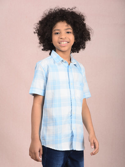 Blue Checked 100% Cotton Knitted Shirt-Boys Shirts-Crimsoune Club