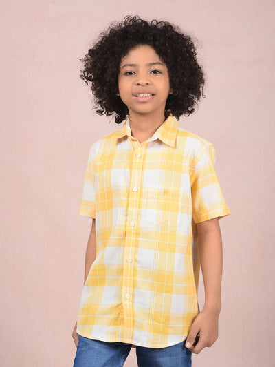 Yellow Checked 100% Cotton Knitted Shirt-Boys Shirts-Crimsoune Club