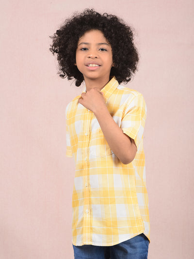 Yellow Checked 100% Cotton Knitted Shirt-Boys Shirts-Crimsoune Club