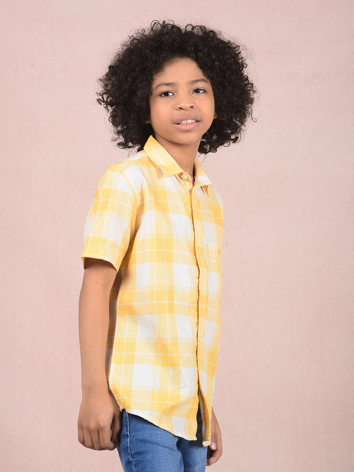 Yellow Checked 100% Cotton Knitted Shirt-Boys Shirts-Crimsoune Club