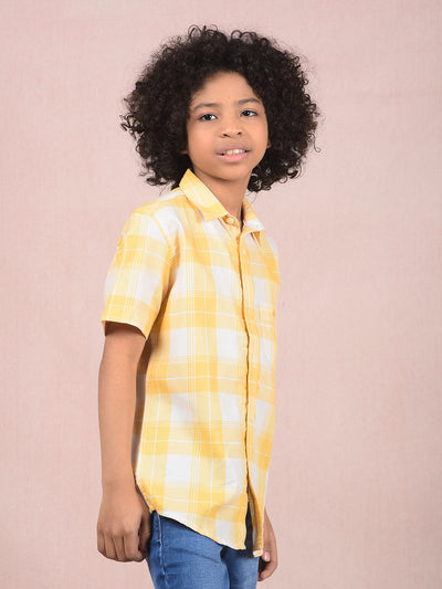 Yellow Checked 100% Cotton Knitted Shirt-Boys Shirts-Crimsoune Club