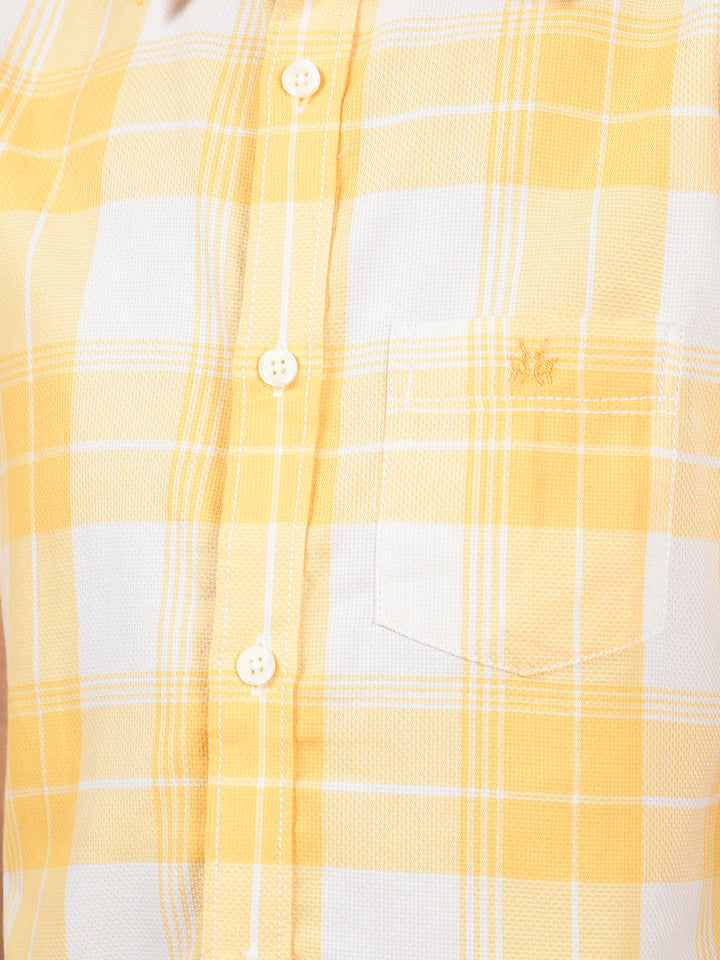 Yellow Checked 100% Cotton Knitted Shirt-Boys Shirts-Crimsoune Club