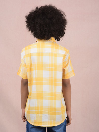 Yellow Checked 100% Cotton Knitted Shirt-Boys Shirts-Crimsoune Club