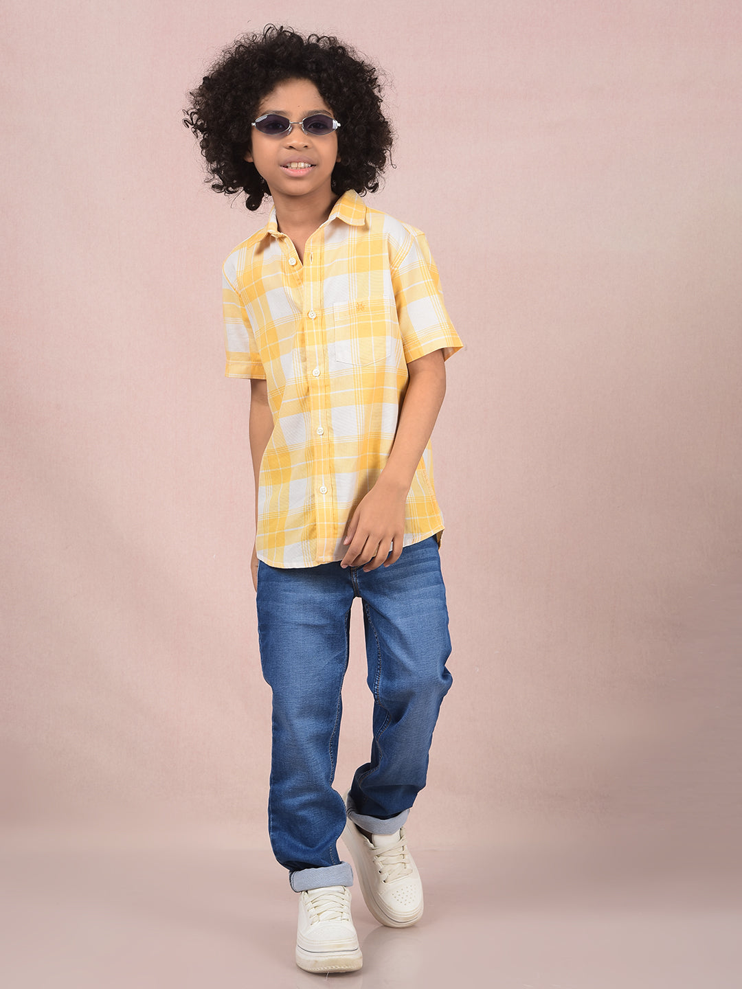 Yellow Checked 100% Cotton Knitted Shirt-Boys Shirts-Crimsoune Club