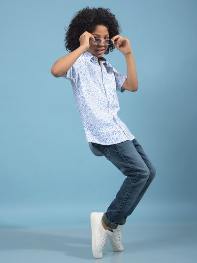 Blue Printed 100% Cotton Shirt-Boys Shirts-Crimsoune Club