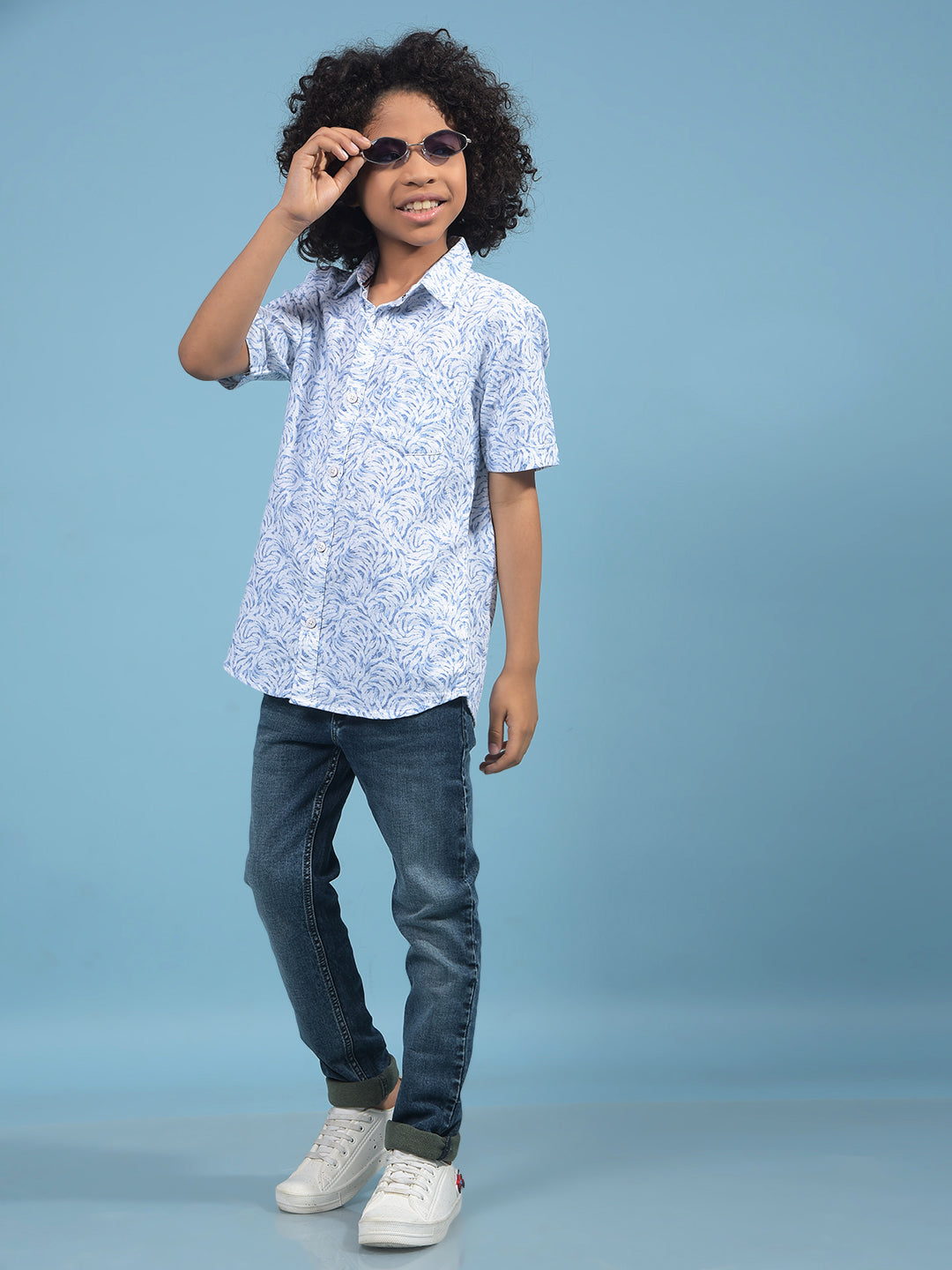 Blue Printed 100% Cotton Shirt-Boys Shirts-Crimsoune Club