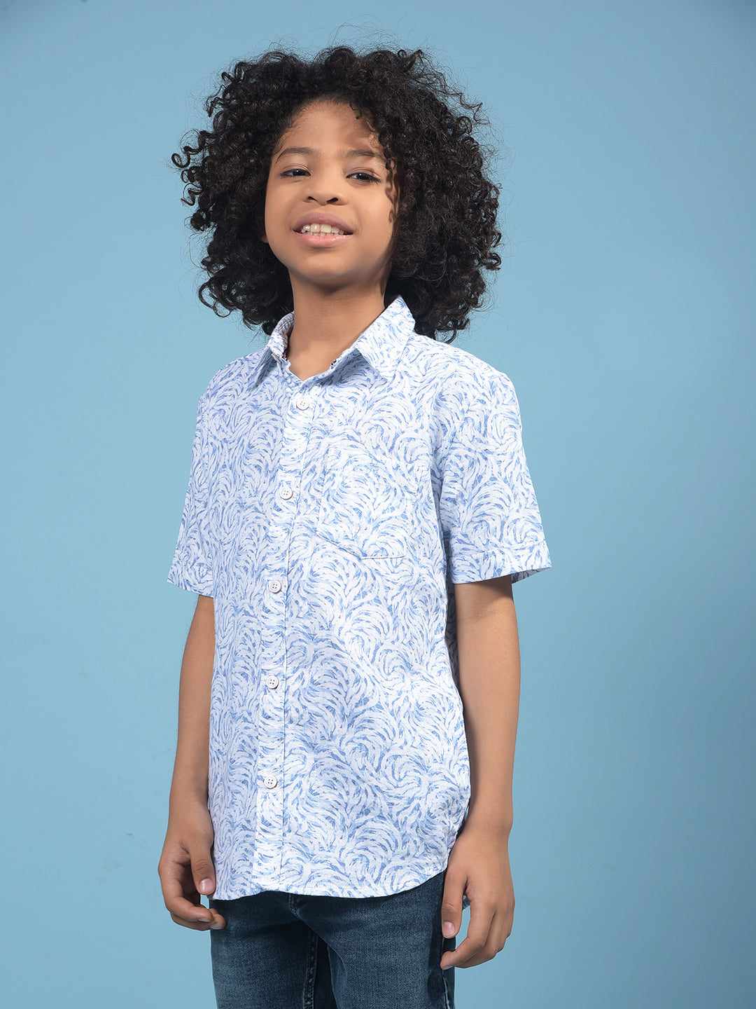 Blue Printed 100% Cotton Shirt-Boys Shirts-Crimsoune Club
