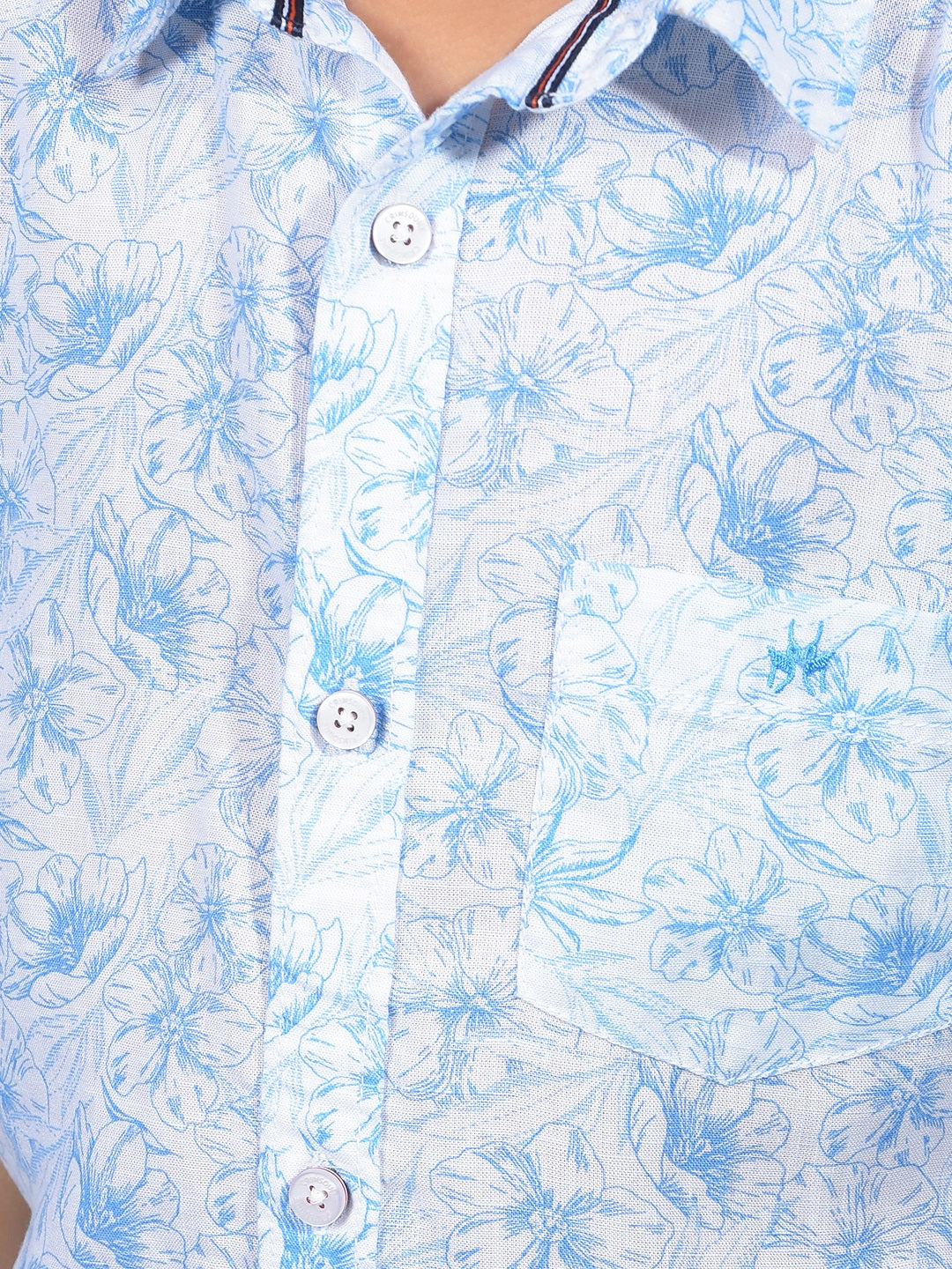 Blue Floral Print Shirt-Boys Shirts-Crimsoune Club