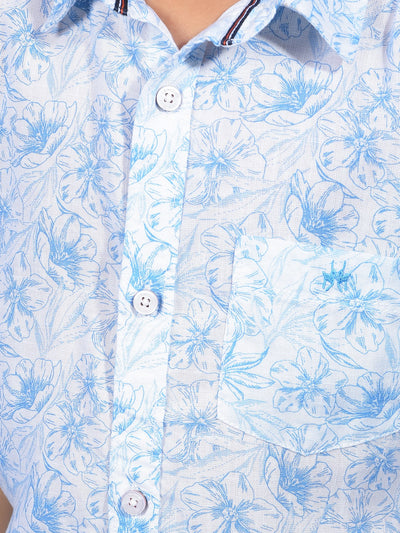 Blue Floral Print Shirt-Boys Shirts-Crimsoune Club