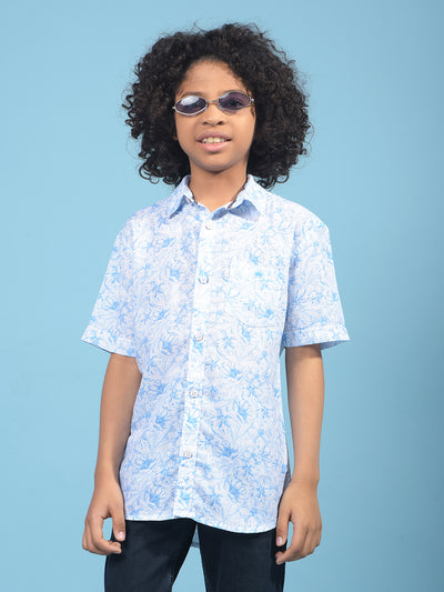 Blue Floral Print Shirt-Boys Shirts-Crimsoune Club