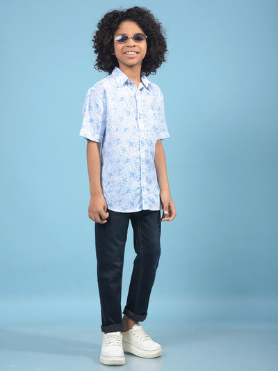 Blue Floral Print Shirt-Boys Shirts-Crimsoune Club