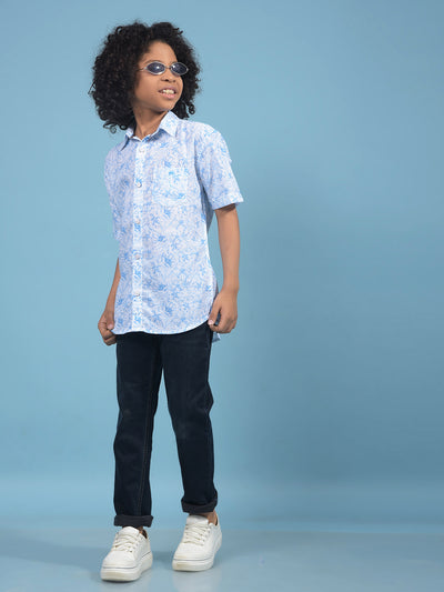 Blue Floral Print Shirt-Boys Shirts-Crimsoune Club