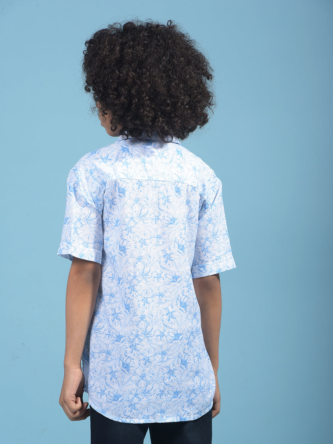 Blue Floral Print Shirt-Boys Shirts-Crimsoune Club