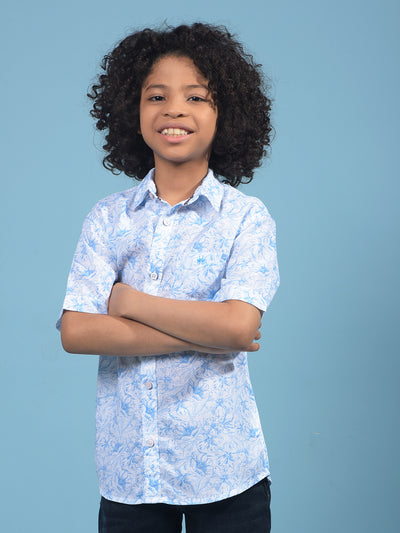 Blue Floral Print Shirt-Boys Shirts-Crimsoune Club