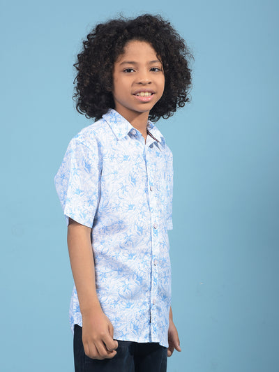 Blue Floral Print Shirt-Boys Shirts-Crimsoune Club