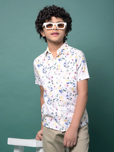 Multi-Color Floral Print Linen Shirt-Boys Shirts-Crimsoune Club