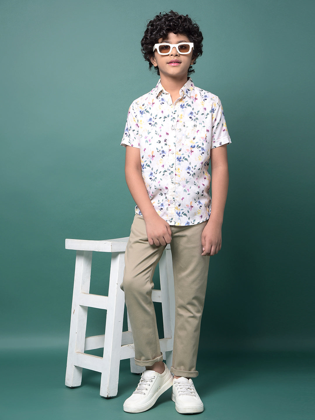 Multi-Color Floral Print Linen Shirt-Boys Shirts-Crimsoune Club