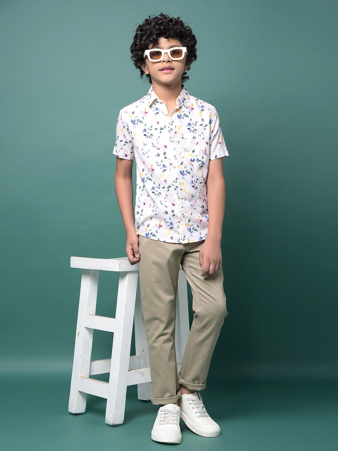 Multi-Color Floral Print Linen Shirt-Boys Shirts-Crimsoune Club