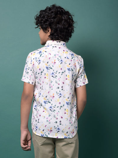 Multi-Color Floral Print Linen Shirt-Boys Shirts-Crimsoune Club