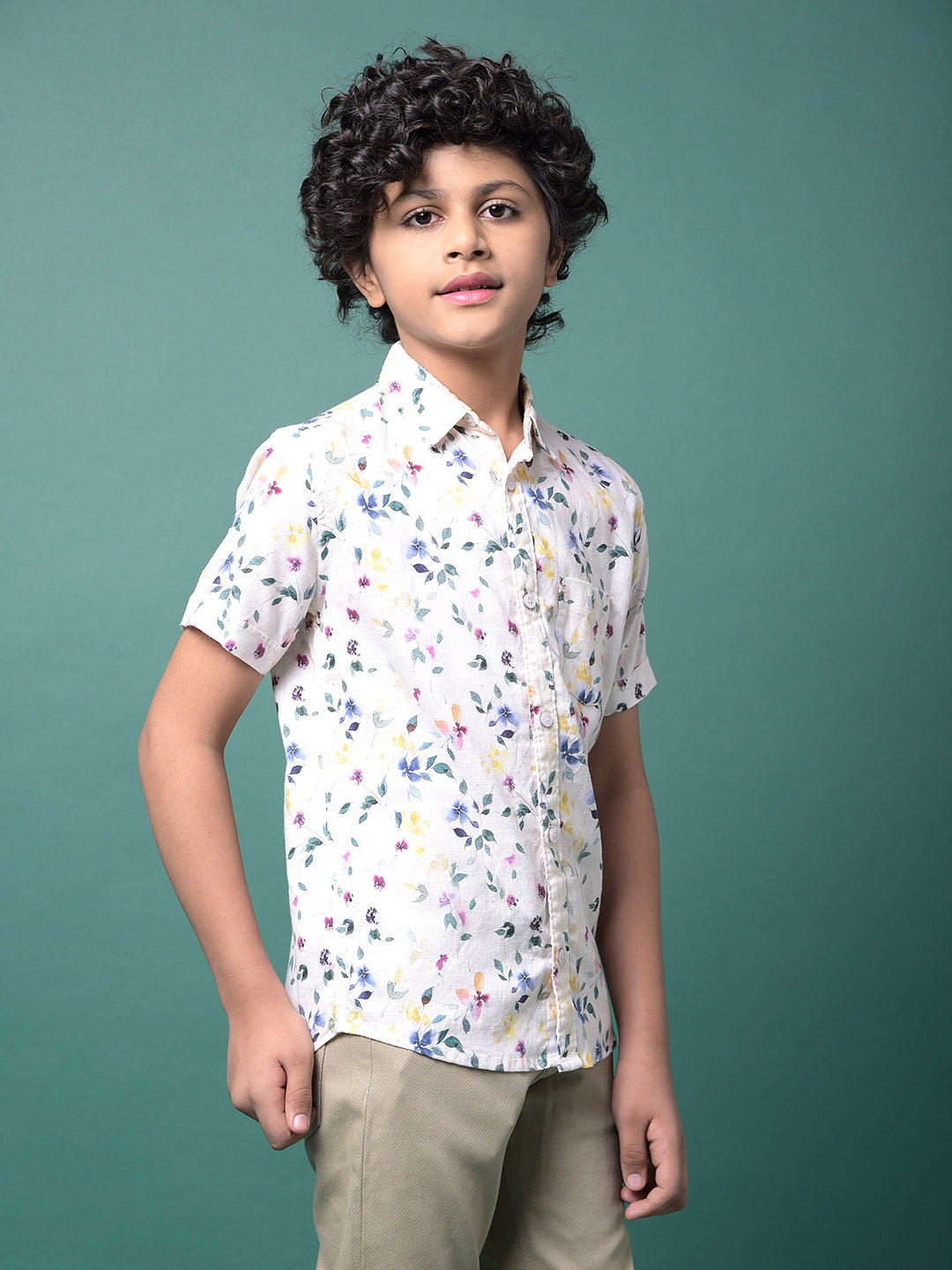 Multi-Color Floral Print Linen Shirt-Boys Shirts-Crimsoune Club
