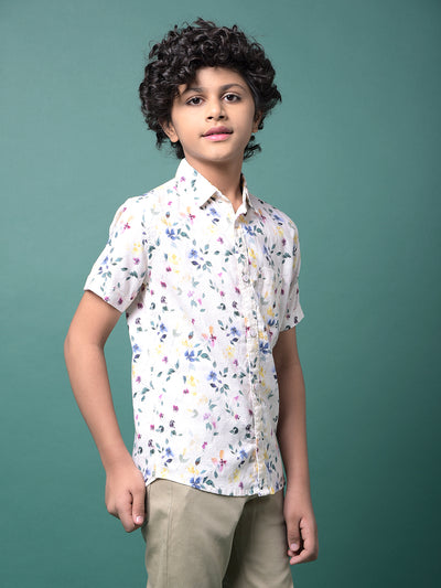 Multi-Color Floral Print Linen Shirt-Boys Shirts-Crimsoune Club
