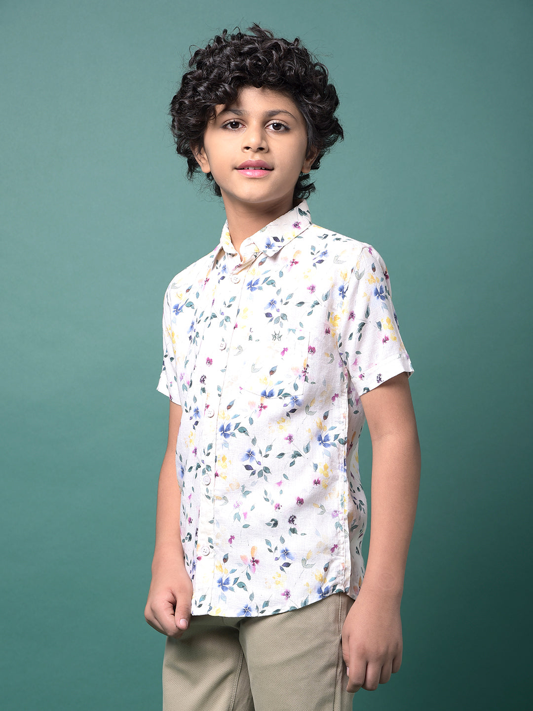 Multi-Color Floral Print Linen Shirt-Boys Shirts-Crimsoune Club