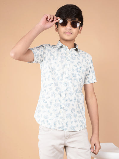 Blue Floral Print 100% Cotton Shirt-Boys Shirts-Crimsoune Club