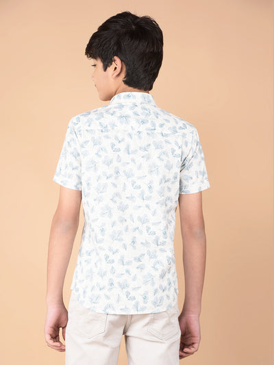 Blue Floral Print 100% Cotton Shirt-Boys Shirts-Crimsoune Club