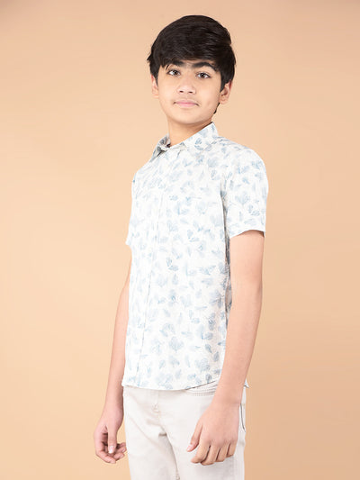 Blue Floral Print 100% Cotton Shirt-Boys Shirts-Crimsoune Club