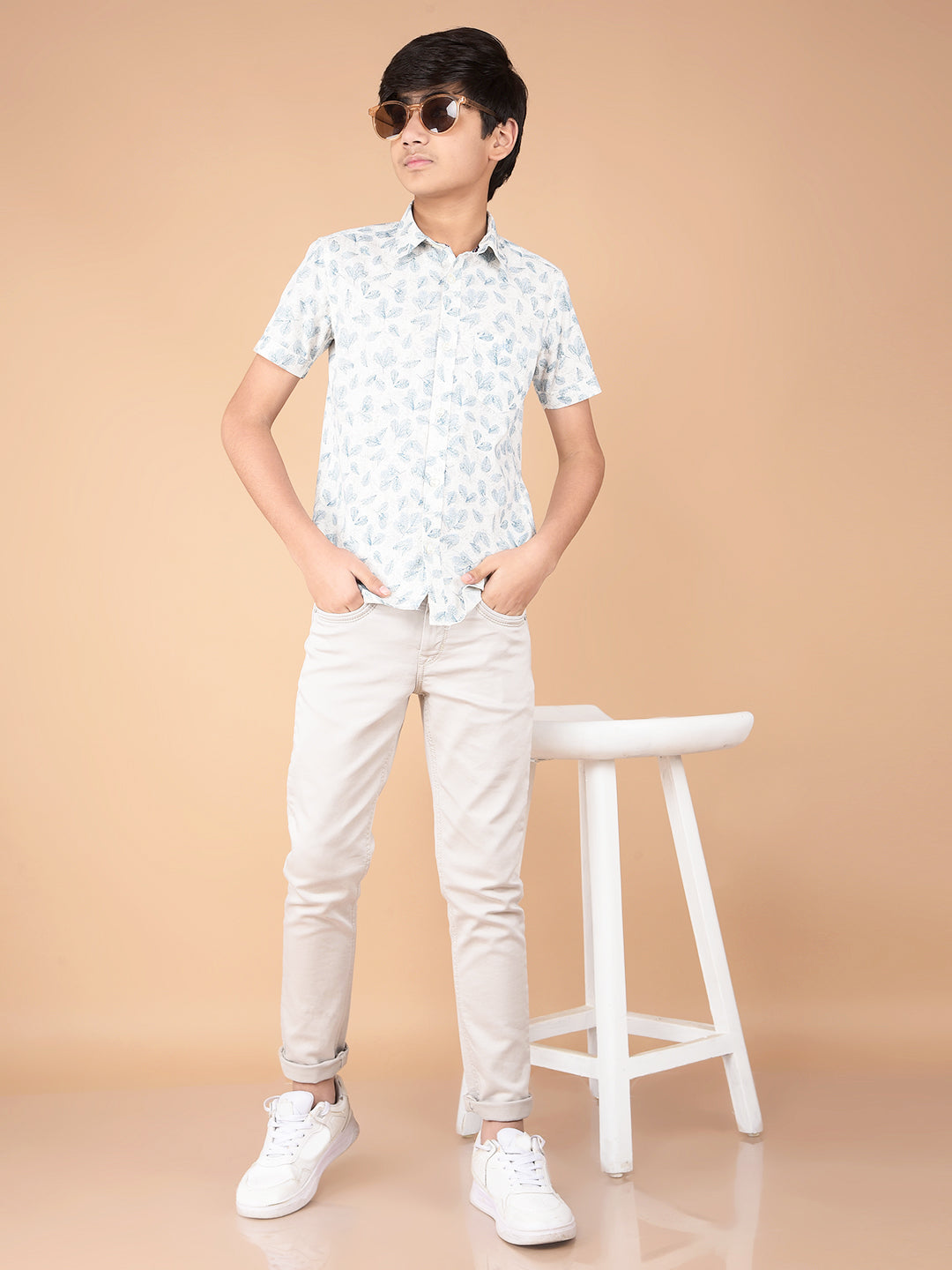 Blue Floral Print 100% Cotton Shirt-Boys Shirts-Crimsoune Club