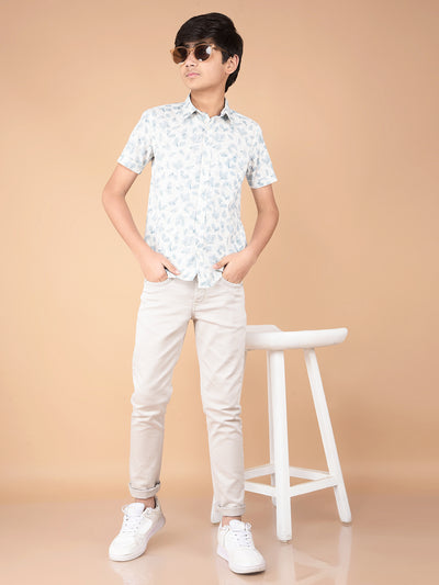Blue Floral Print 100% Cotton Shirt-Boys Shirts-Crimsoune Club