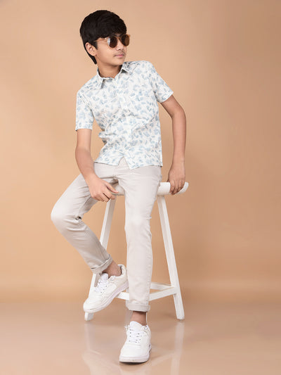 Blue Floral Print 100% Cotton Shirt-Boys Shirts-Crimsoune Club