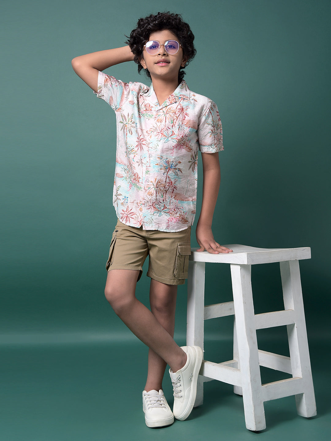 Multi-Color Floral Print Resort Collar Shirt-Boys Shirts-Crimsoune Club