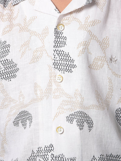 Beige Printed Resort Collar Linen Shirt-Boys Shirts-Crimsoune Club