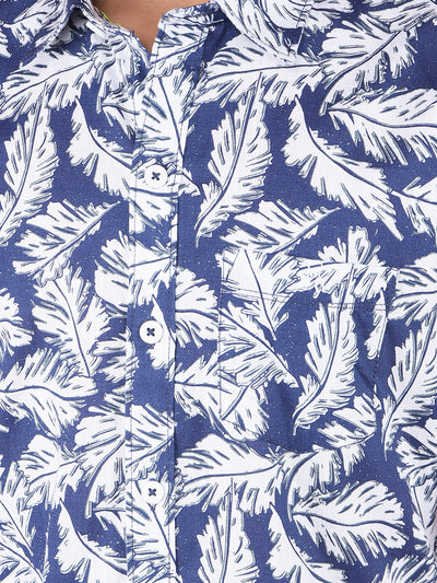 Navy Blue Floral Print 100% Cotton Shirt-Boys Shirts-Crimsoune Club