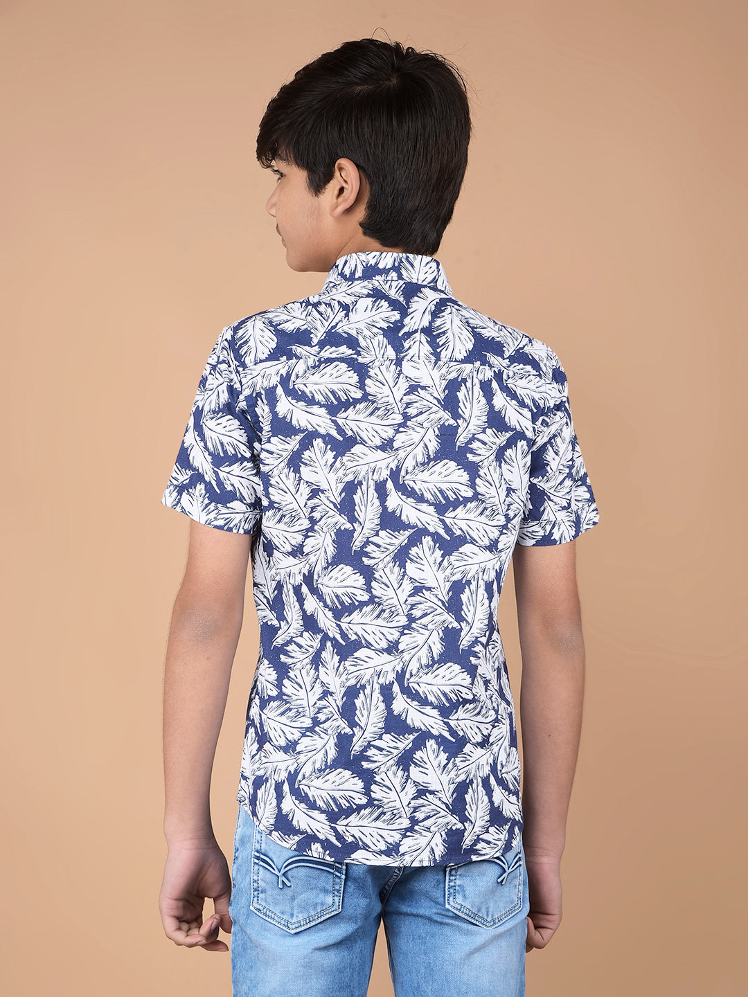 Navy Blue Floral Print 100% Cotton Shirt-Boys Shirts-Crimsoune Club
