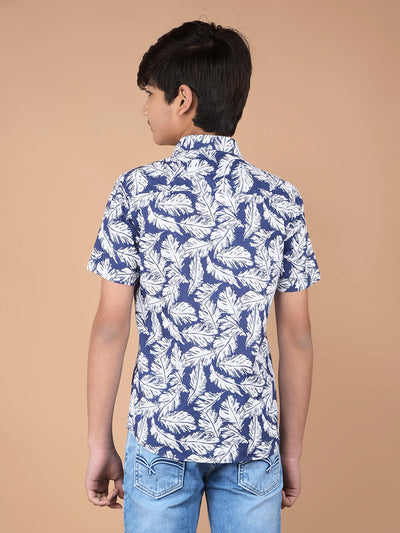 Navy Blue Floral Print 100% Cotton Shirt-Boys Shirts-Crimsoune Club