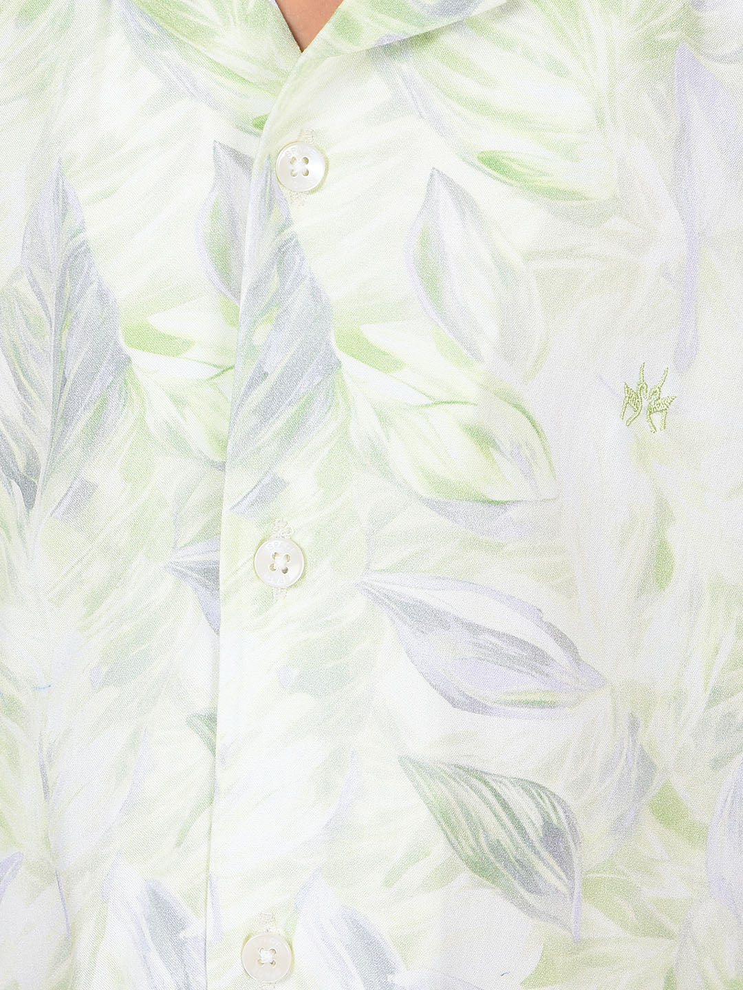 Green Floral Print Cuban Collar Shirt-Boys Shirts-Crimsoune Club