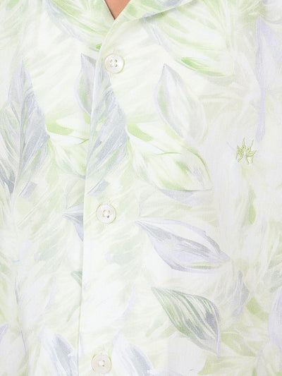Green Floral Print Cuban Collar Shirt-Boys Shirts-Crimsoune Club