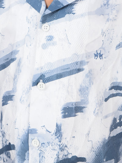 Blue Abstract Print 100% Cotton Cuban Collar Shirt-Boys Shirts-Crimsoune Club