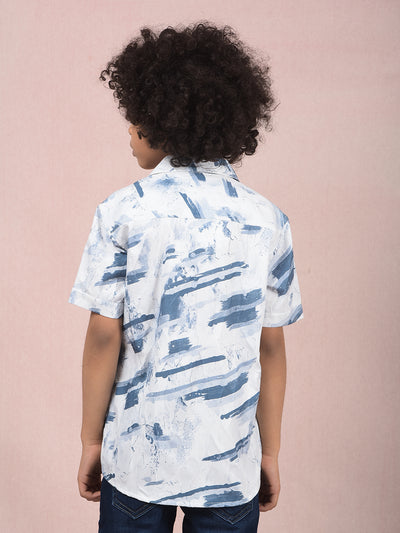 Blue Abstract Print 100% Cotton Cuban Collar Shirt-Boys Shirts-Crimsoune Club