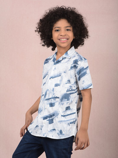 Blue Abstract Print 100% Cotton Cuban Collar Shirt-Boys Shirts-Crimsoune Club