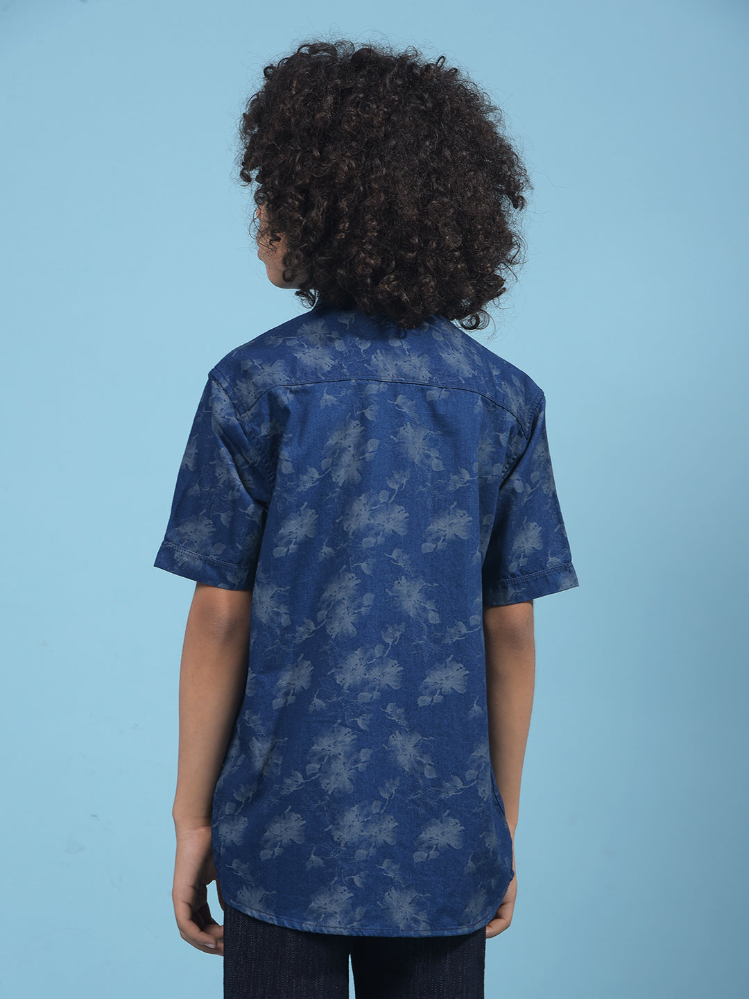 Navy Blue Floral Print 100% Cotton Shirt-Boys Shirts-Crimsoune Club