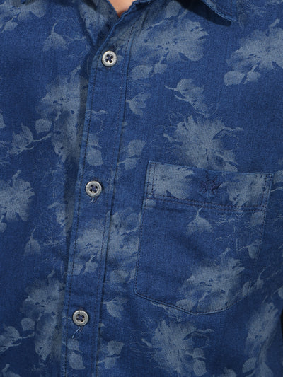 Navy Blue Floral Print 100% Cotton Shirt-Boys Shirts-Crimsoune Club