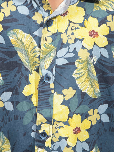 Mustard Floral Print Shirt-Boys Shirts-Crimsoune Club